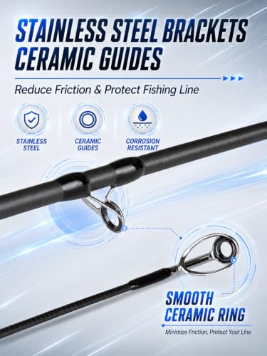 Jenseits Carbon Fiber Fishing Rod Series (6-12 Ft), Spinning & Casting Rods with Stainless Steel Ceramic Guides, Fast Action Fishing Pole for Bass, Trout, Walleye & Surf Fishing - size: 7'0"-Medium-Fast-Black, style: Casting