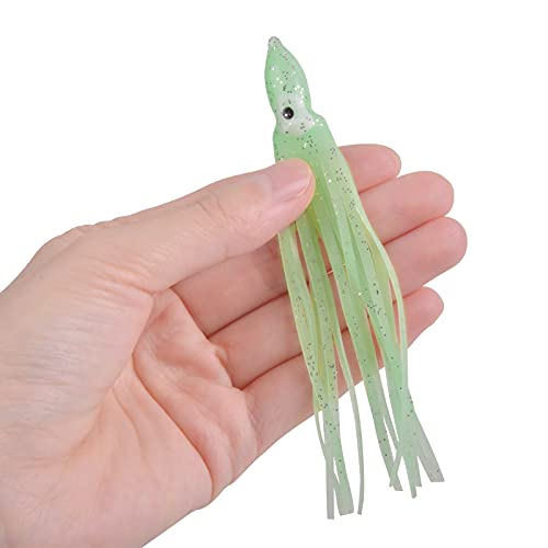 Fishing Squid Skirts Lures Octopus Skirts Trolling Lures Soft Plastic Fishing Tackle Squid Bait for Saltwater Bass Salmon Trout - color: Green (Luminous), size: 3.54in - 30pcs