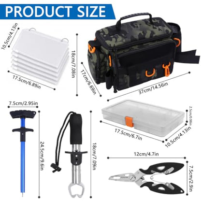 Fishing Tackle Bags with Tackle Box,Waterproof,Padded Shoulder Strap,Gear Storage,Fish Bag with 136 Pcs Fishing Lures Kit,Fish Hook Remover Tool,Fish Lip Gripper,Fishing Plier,Gifts for Men (Green) - color: Green