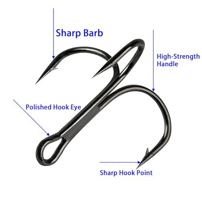 Persei 100pcs Fishing Hook Treble Hooks High Carbon Treble Hooks Super Sharp Solid Size 2 4 6 8 10 12 Triple Barbed Steel Fish Hook - color: Black, size: 8#-100pcs