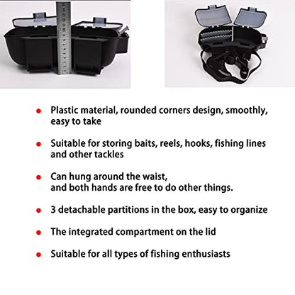 VBESTLIFE Fishing Tackle Box Waist Pack, Plastic Fishing Waist Box with Removable Dividers and Belt for Shore Wading Bait Hook Lure Storage Organization