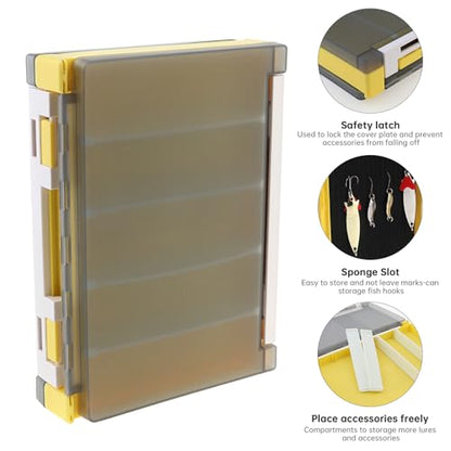 Double Sided Fishing Lure Box Organizer, Fishing Tackle Box Storage Hard Plastic Container Case for Lure Bait Hooks Beads (Yellow, 7.8 * 5.8 * 1.6 inch) - color: Yellow
