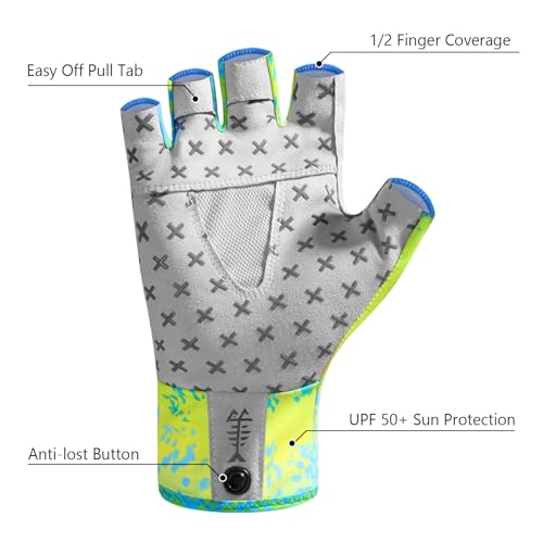 BASSDASH Unisex UPF 50+ Half Finger Sun Gloves Fingerless Breathable UV Protection for Fishing Hiking Kayaking Rowing FG02 - color: Mahi, size: Medium