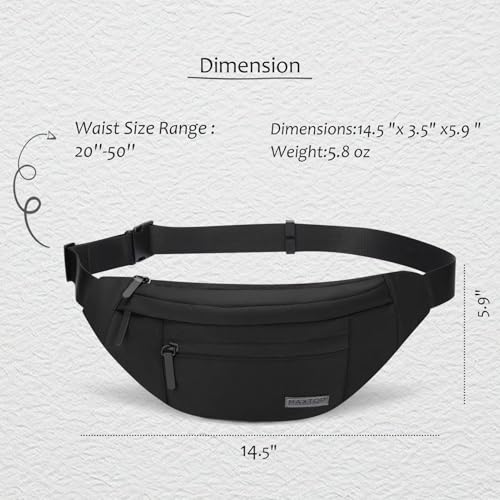 MAXTOP Large Crossbody Fanny Pack Waist Pack with 4-Zipper Pockets Hiking Travel Essentials for Women Men Belt Bag, for Hiking Running Travel Cycling,Black - color: Black