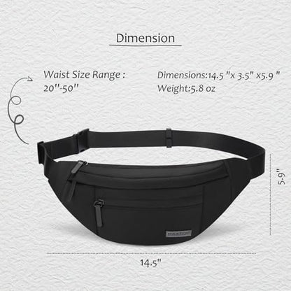 MAXTOP Large Crossbody Fanny Pack Waist Pack with 4-Zipper Pockets Hiking Travel Essentials for Women Men Belt Bag, for Hiking Running Travel Cycling,Black - color: Black