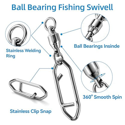 30 PCS Fishing Swivels, Heavy Strength Snap Swivels Fishing Tackle, Stainless Snap Swivels for Lure, Fish Accessories Kit for Saltwater & Freshwater