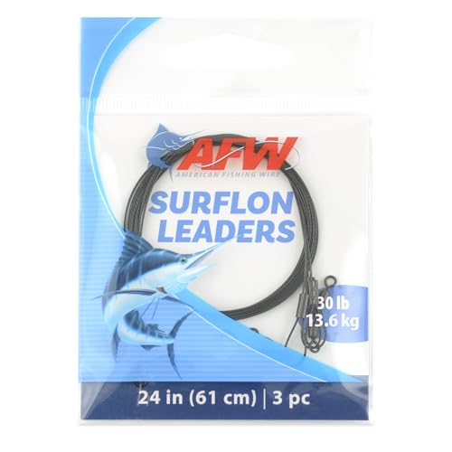 AFW Surflon Fishing Leaders – Black Nylon Coated Stainless Steel Wire, Swivel & Snap, 3 Pack, Variety Pack – Strong Leader Line for Catfishing & Toothy Game Fish - size: 30 lb, style: 24 Inch