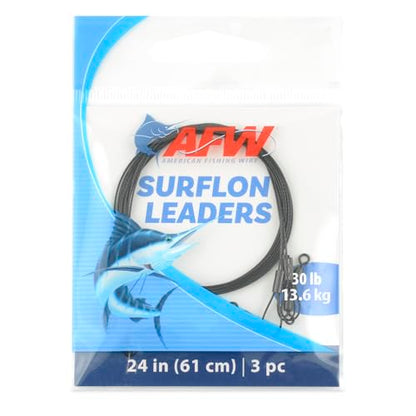 AFW Surflon Fishing Leaders – Black Nylon Coated Stainless Steel Wire, Swivel & Snap, 3 Pack, Variety Pack – Strong Leader Line for Catfishing & Toothy Game Fish - size: 30 lb, style: 24 Inch