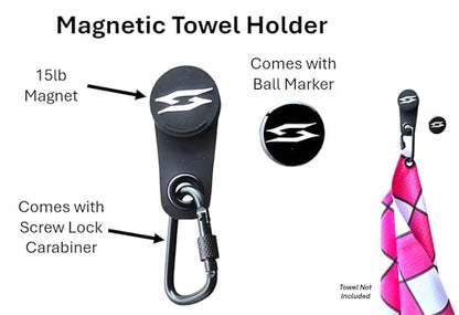 CaddyMag Magnetic Golf Towel with Carabiner & Ball Marker – Get A Towel with Powerful 15lb Magnetic Attachment for Golf Carts and Golf Clubs Putter - color: Magnetic Holder