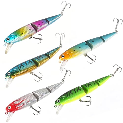 Whopper Fishing Lure for Bass：Popper Top Water Fishing Lures with Floating Rotating Tail Barb Treble Hooks Saltwater Freshwater Plopping Lures Kit - color: 5pcs 3 Jointed