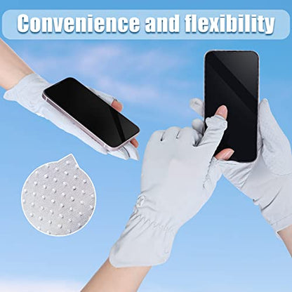 Loopeer 2 Packs Women Sun Protection Driving UV Gloves Full Finger Touchscreen Non Slip Breathable Summer Outdoor Gloves - color: Black, Grey, size: Roundel