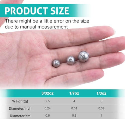 Goture Fishing Weight Round Ball Sinkers with Storage Box, 3 Size Drop Shot Weights Kit, Egg Lead Sinkers for Bass Freshwater Saltwater, Accurate Casting and Versatile Angling