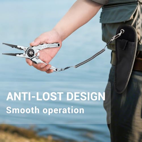 7.8" Lockable Saltwater Fishing Pliers, Aviation-grade Aluminum & Tungsten Cutters | Corrosion-Proof, with Replaceable Blades Set, Fishing Gear Gifts for Men, Adults, Kids