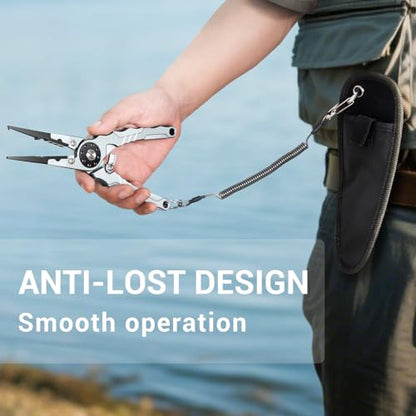 7.8" Lockable Saltwater Fishing Pliers, Aviation-grade Aluminum & Tungsten Cutters | Corrosion-Proof, with Replaceable Blades Set, Fishing Gear Gifts for Men, Adults, Kids