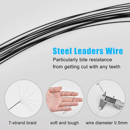Saltwater Snelled Fishing Hooks with Leader Rig, 24pcs Steel Fishing Wire Leaders with Hook Swivel 11.9in Pre-Tied Wire Trace for Saltwater Freshwater Toothy Predators Bluefish Mackerel - size: 1#_24pcs