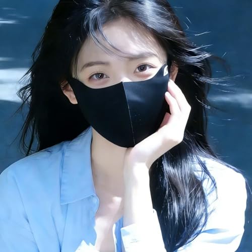 3D Ice Silk Cooling Sun Protection Face Mask, Breathable Cycling Mask with Adjustable Ear Loops, Reusable Summer Face Cover - color: Black