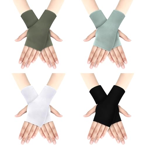 Bememo 4 Pack Sun Protection UV Gloves Driving Sun Gloves Cooling Fingerless Wrist Length Glove for Women Gel Manicure - color: Elegant Colors