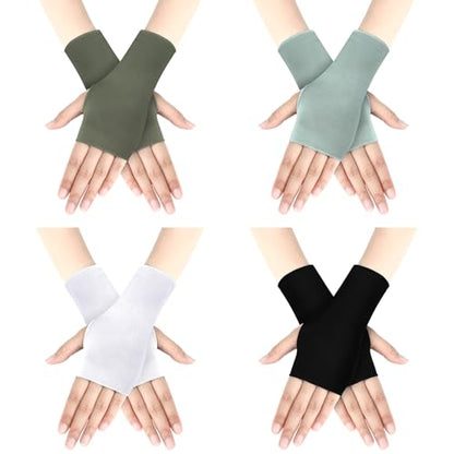 Bememo 4 Pack Sun Protection UV Gloves Driving Sun Gloves Cooling Fingerless Wrist Length Glove for Women Gel Manicure - color: Elegant Colors