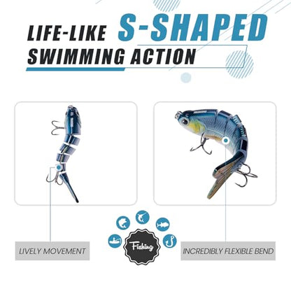 TRUSCEND Swimmax Easy Catch Fishing Lures with BKK Hooks, Wiggling, Vibrating, Rattling and Gurgling for More Bites, Heavy-Duty Dyneema Fiber Jointed Swimbaits for Bass, Trout, Crappie, Walleye, Pike - color: A4-4.5",1oz