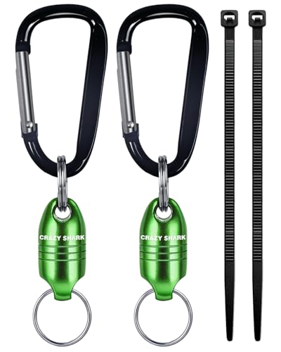 Magnetic Net Release for Fly Fishing, Aluminum Magnetic Quick Release Keychain, Fly Fishing Net Magnet Holder Retractor with Carabiner - color: GREEN-2PC