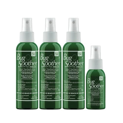Bug Soother Natural Insect Repellent Spray, DEET-Free 4 oz. (3 Count) | Plant Based | Repels Mosquitos, Gnats & No See'ums | Family Safe | Made in the USA - color: 4 Oz Set of 3 + 1 Oz