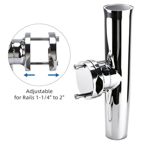 NovelBee 2pcs Boat Fishing Rod Holder,Stainless Tournament Style Clamp on Fishing Rod Pole Holder for Rails 1-1/4" to 2"