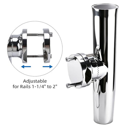 NovelBee 2pcs Boat Fishing Rod Holder,Stainless Tournament Style Clamp on Fishing Rod Pole Holder for Rails 1-1/4" to 2"