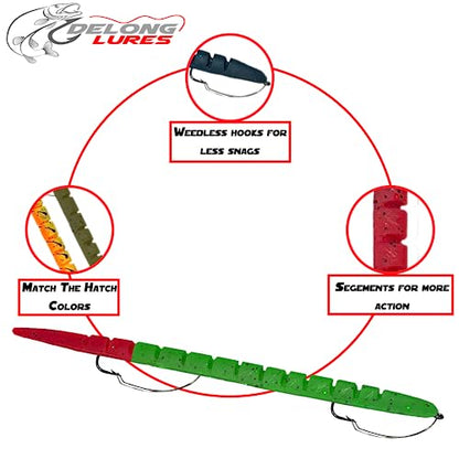 Delong Lures Fishing Lures, Made in America, Pre-Rigged Weedless Bass Lures for Fishing, Segemented Soft Platisc Fishing Bait, Fishing Worm Lure, Fishing Tackle Kit - color: Variety Pack