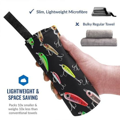 Fishing Lure Quick Dry Microfiber Towel with Carabiner and Pouch,Lightweight Compact Travel Towel for Camping,Gym,Hiking - size: 31.5"x63"