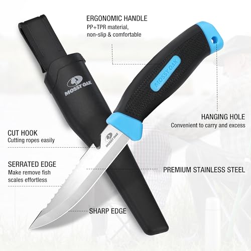 Mossy Oak Fishing & Bait Knife, 4" Fish Fillet With Protective Sheath, Razor Sharp 5Cr15MoV Stainless Steel Blade, Ergonomic Non-Slip Handle for Open Back and Boning - size: 4 inch