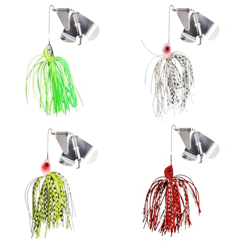 Buzzbaits Double Rotating Spinner Blade Baits Silicone Skirts Top Water Fishing Lures for Bass Trout Pike 0.52oz 4pcs FS/YE-08 - color: B