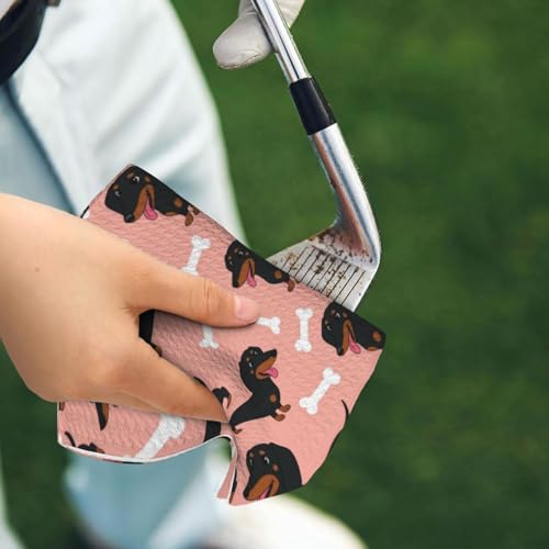 Supdreamc Golf Bag Towel 24x16 Inches with Carabiner Clip, Wiener Dog Dachshund Pet Dogs Pink, Highly Absorbent Fast Drying Microfiber for Golf Cart & On-Course Use - color: Style (104)