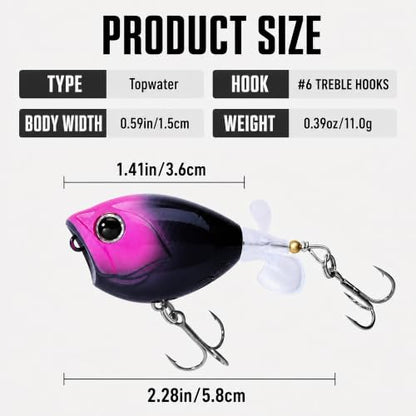 Top Water Lures, Floating Plopper Bait with BKK Hooks – Bass Fishing Lures for Trout, Pike & Other Freshwater & Saltwater Species – Great Fishing Gifts for Men - color: B1-3PCS,2.28in,0.39oz