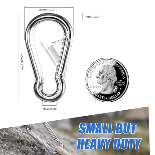 Small Carabiner Clip, 50PCS 1.57 inch 304 Stainless Steel Heavy Duty Carabiners, Metal Spring Snap Hook Clips for Outdoor Travel Camping Fishing Hanging Key Chain - size: M4-1.57'', style: 50PCS