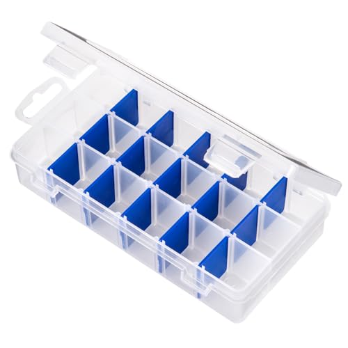 Flambeau Outdoors 2003 Tuff Tainer, Fishing Tray, Includes [15] Zerust Dividers, 18 Compartments, Blue, Transparent white - 7" x 4.12" x 1.5"