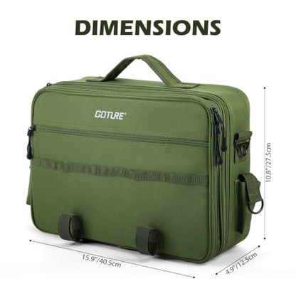 Goture Fishing Reel Case, Hard Shell Customize Storage Bag | Modular dividers for custom fit 600D water-resistant fabric & EVA padding Integrated rod straps & quick-access pockets - color: Green