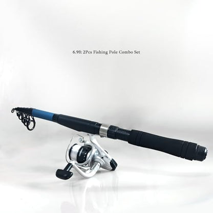 2 Pack Telescopic Fishing Rod and Reel Combo, 2PCS 6.9ft/2.1m Collapsible Fishing Pole, 2PCS Spinning Reel Complete Fishing Kit with Lures Hooks Pliers for Freshwater Travel Beginners - color: Blue