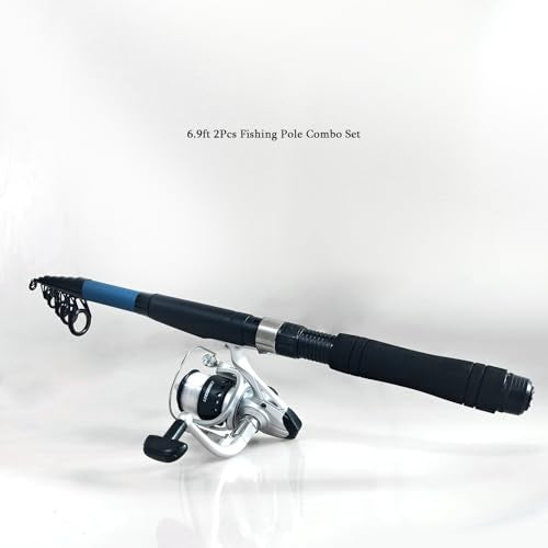 2 Pack Telescopic Fishing Rod and Reel Combo, 2PCS 6.9ft/2.1m Collapsible Fishing Pole, 2PCS Spinning Reel Complete Fishing Kit with Lures Hooks Pliers for Freshwater Travel Beginners - color: Blue