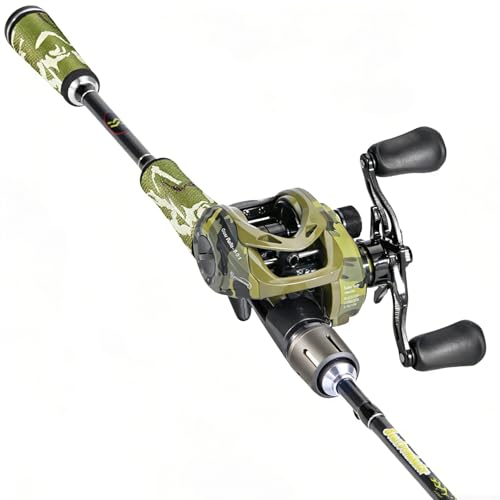 Sougayilang Baitcaster Combo, 30Ton+24Ton Graphite 2-Piece Blanks Casting Fishing Rod,SuperPolymer Handle,“S” Style Hook Keeper with Camo Baitcasting Reel - color: Camo 762-Left Hand