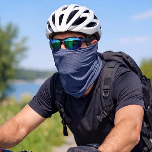 Geyoga 2/4 Pack Cooling Neck Gaiter Summer Breathable Balaclava Face Mask with Mesh Holes UV Protection Sun Scarf Men Women - color: Dark Blue