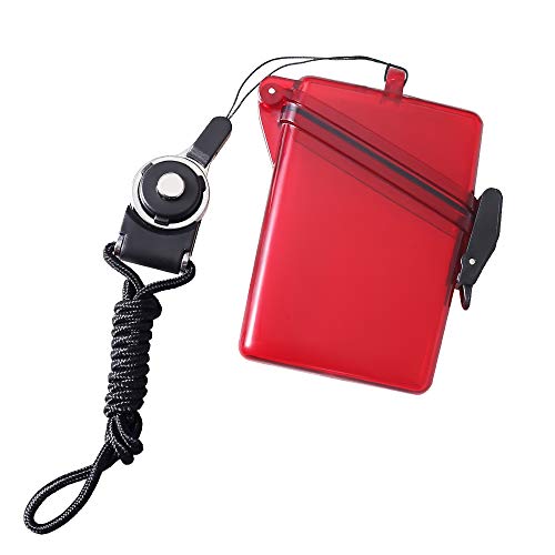 Sport Waterproof ID Card Badge Holder Case with Lanyard Cover Multiple Credit Cards, Registration, ins Card Heavy Duty Durable Locker Dry Box (Clear Red,2pack) - color: Clear Red,2pack