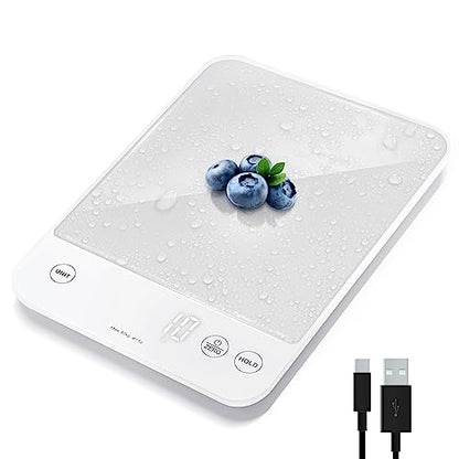 Etekcity 22lb Food Kitchen Scale, USB Rechargeable, IPX6 Waterproof | Digital scale with grams & ounces, 1g precision, 5 weight units, tare, ideal for baking and meal prep, White - color: Achromatic White