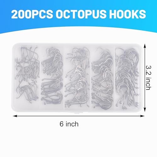200pcs Octopus Baitholder Fishing Hooks Sharp Barbed Beak Fish Hooks Circle Hook High Carbon Steel Extra Sharp Closed Eye J Hook