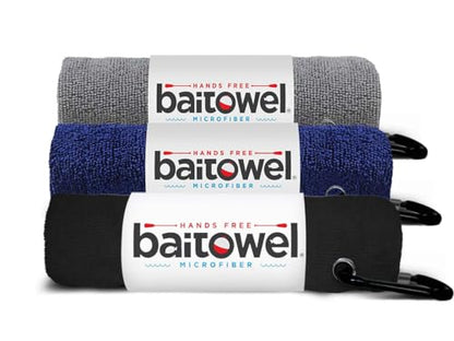 Bait Towel 3 Pack Fishing Towels with Clip, Plush Microfiber nap Fabric, 16x16, The Original Bait Towel Value 3 Pack - color: Silver-navy-black