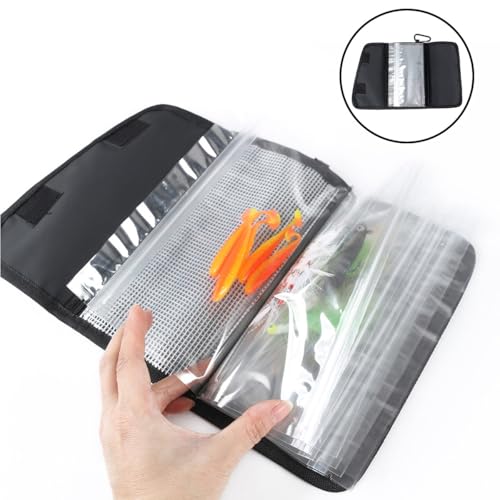 KALLORY Portable Waterproof Fishing Soft Bait Bag, Foldable Tackle Organizer with Sealed Hook Storage, Multi-use Fishing Pouch for Outdoor Anglers