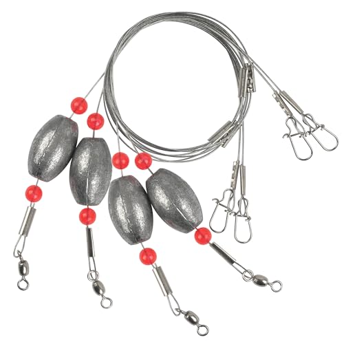 Fishing Egg Sinker Weight Rigs Carolina Rig,4pcs Grouper Rig Wire Leader with Sinker Weights Saltwater Bottom Surf Fishing Rigs for Catfish Flounder Grouper Drum Halibut Snapper - size: 2oz_4pcs