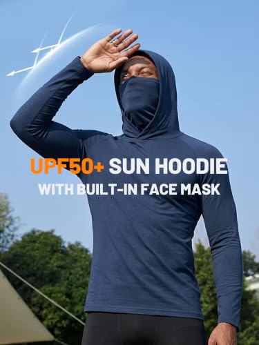 3 Pack Men's UPF 50+ Sun Protection Hoodies, Long Sleeve Moisture Wicking Shirts with Face Mask for Fishing - color: A【loose Fit】3 Pack, size: Small