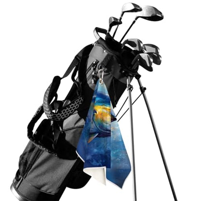 Blue Sea Ocean Fish Golf Towel for Men Women Ultra-Absorbent Towels for Golf Bag with Clip Ball Cleaner Funny Accessories Gifts Golf Carts & Clubs Rag Tennis Towel Microfiber Design 24"x15"