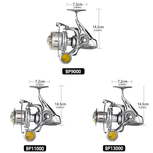 Heavy Duty Spinning Reel Metal Body with CNC Machined Spool 55LB Max Drag 6/8+1 Bearings Ultra Smooth 4.6/4.8:1 High Speed Gear Ratio Saltwater Freshwater Fishing Reel for 8000 to 14000 Series - color: BP9000