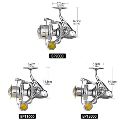 Heavy Duty Spinning Reel Metal Body with CNC Machined Spool 55LB Max Drag 6/8+1 Bearings Ultra Smooth 4.6/4.8:1 High Speed Gear Ratio Saltwater Freshwater Fishing Reel for 8000 to 14000 Series - color: BP13000